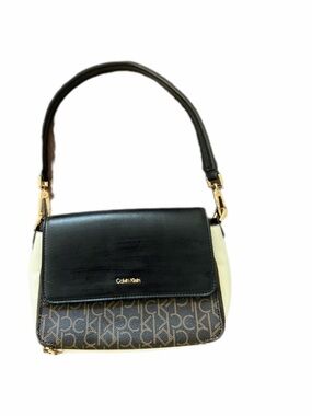 Calvin Klein Black, Cream and Brown CK Logo Shoulder Bag Preowned